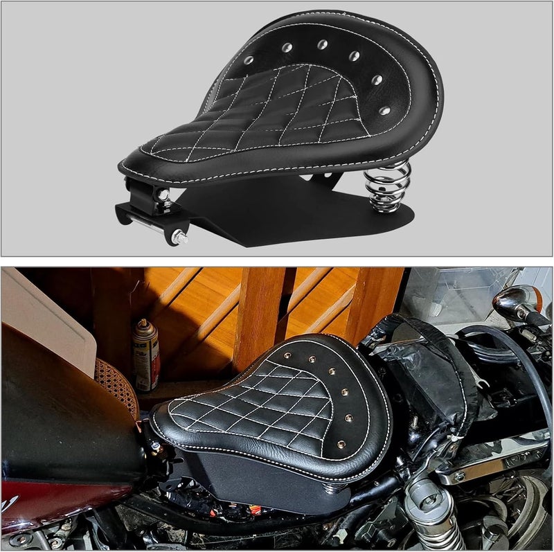 DgNeLai Motorcycle Solo Drive Seat Black Rhombus Leather Bobber Cushion with Mounting Seatbase Spring Bracket Kit Replacement for Harley Davidson Sportster XL 1200 883 48 Chopper Custom - Image 3